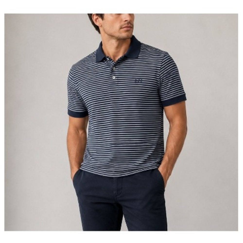 Michael Kors Men's Blue Striped Short Sleeve Polo Shirt Size L NWOT